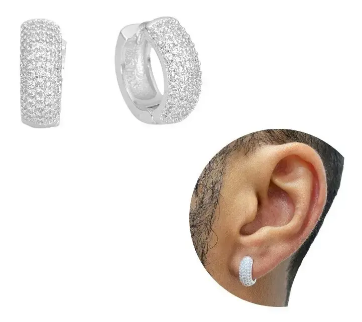 Brinco Masculino Argola Tropical Jóias Kit 2 Zircônia 1.3 cm - 1