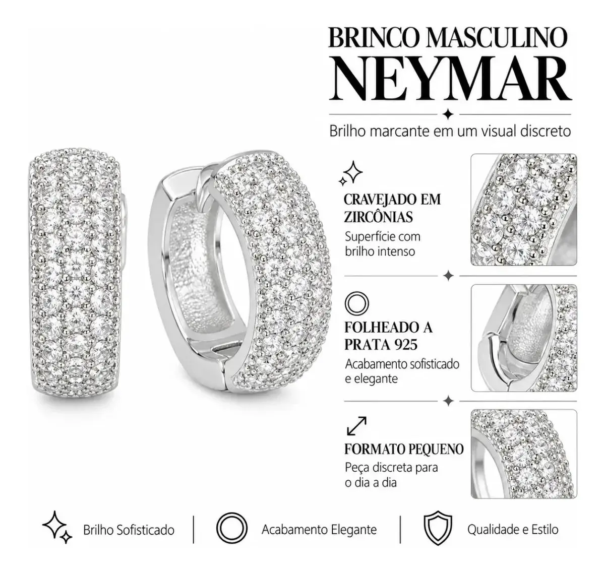Brinco Masculino Argola Tropical Jóias Kit 2 Zircônia 1.3 cm thumbnail 5