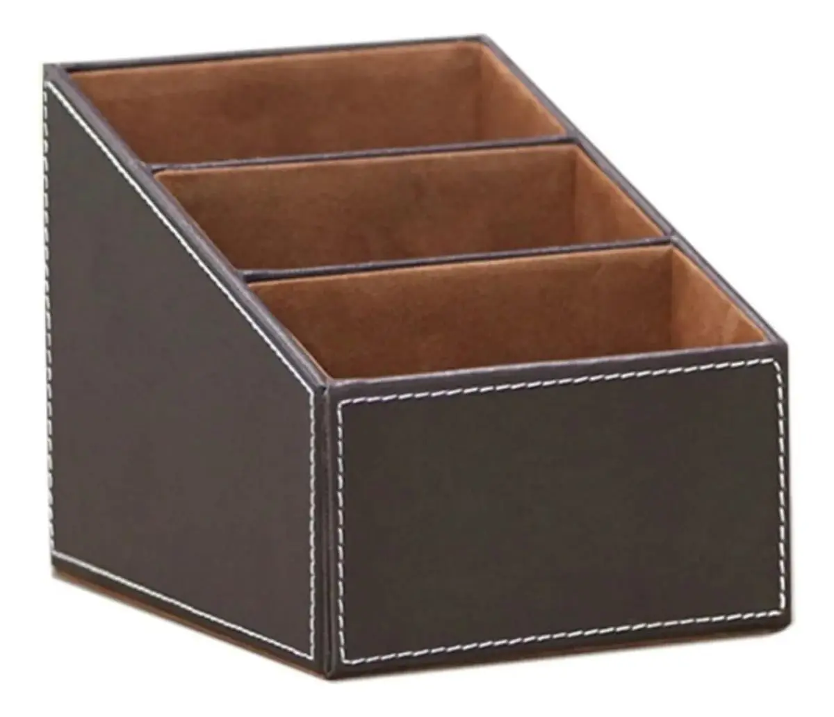Organizador de Controle Remoto em Couro PU com 3 Compartimentos, Elegante Suporte para Controle Remoto de TV para Mesa de Cabeceira, Mesa de Centro e Armazenamento de Acessórios de Mídia