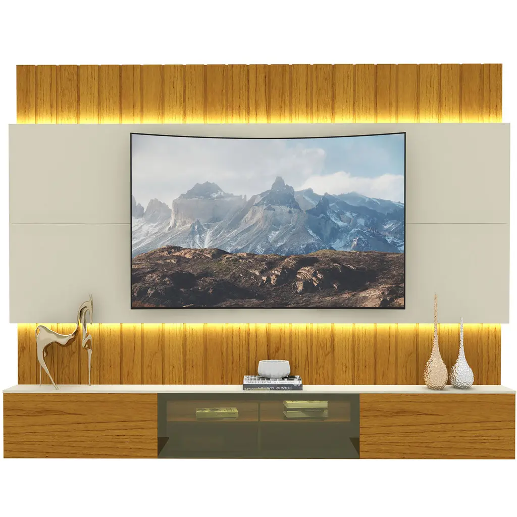 Home para Sala TV com Led Soberano Reflecta MDF 3 Portas Naturale com Off White - Gelius Móveis - 1