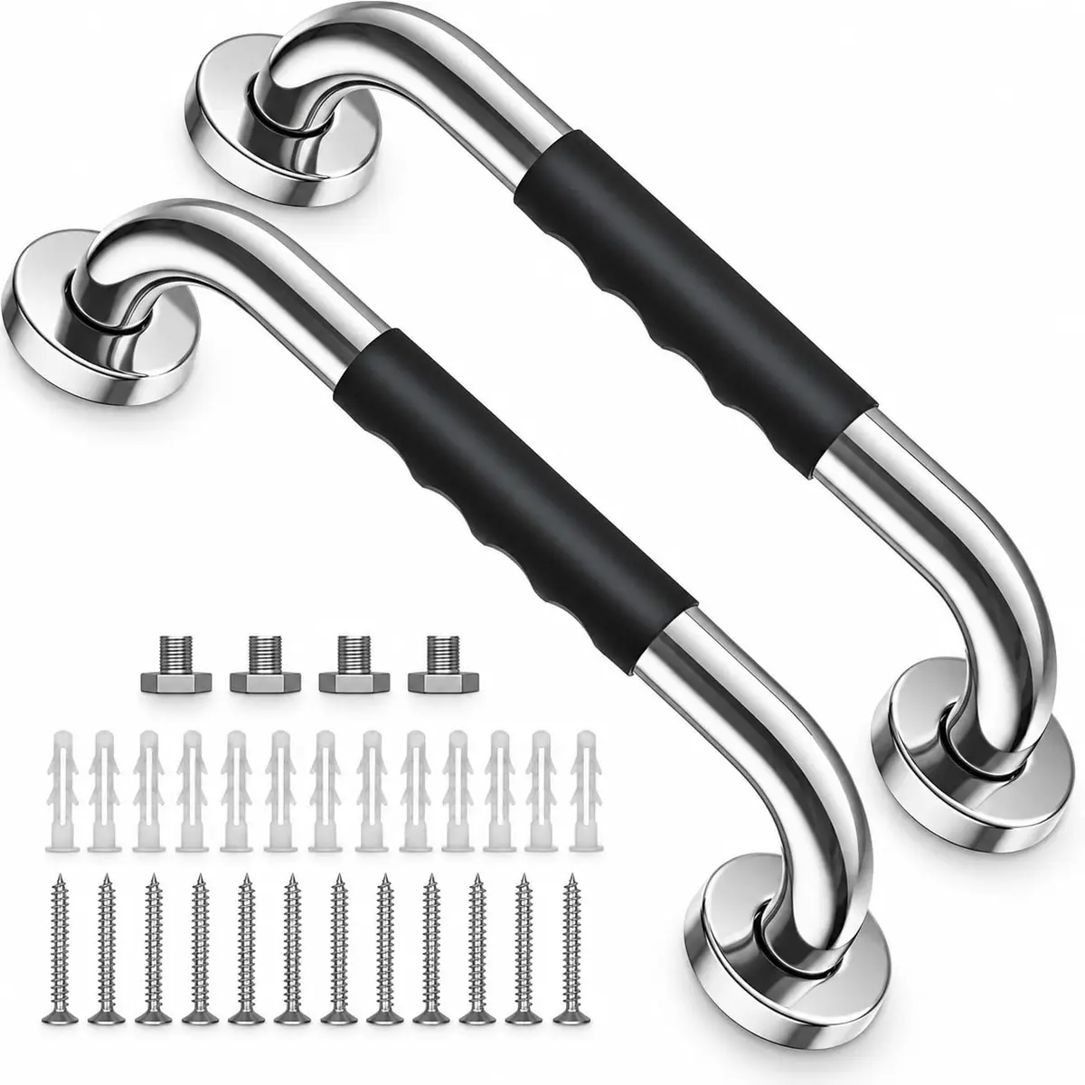 Kit 2 Barra de Apoio Banheiro 40cm Aço Inox com Silicone | Kit 2 barras de apoio em aço inox com silicone antiderrapante, para banheiro, box, parede, idosos, gestantes e apoio diário.