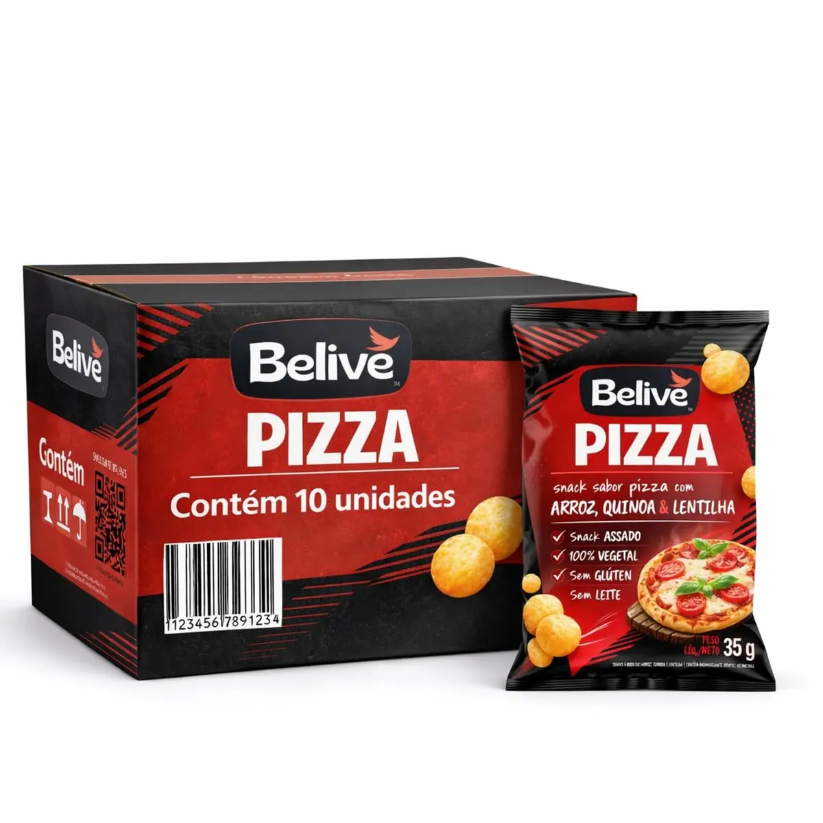 Kit Snack Multigrãos Belive Sabor Pizza Sem Glúten 35g c/10 pacotes – Snack Crocante, Prático e Sabor Marcante