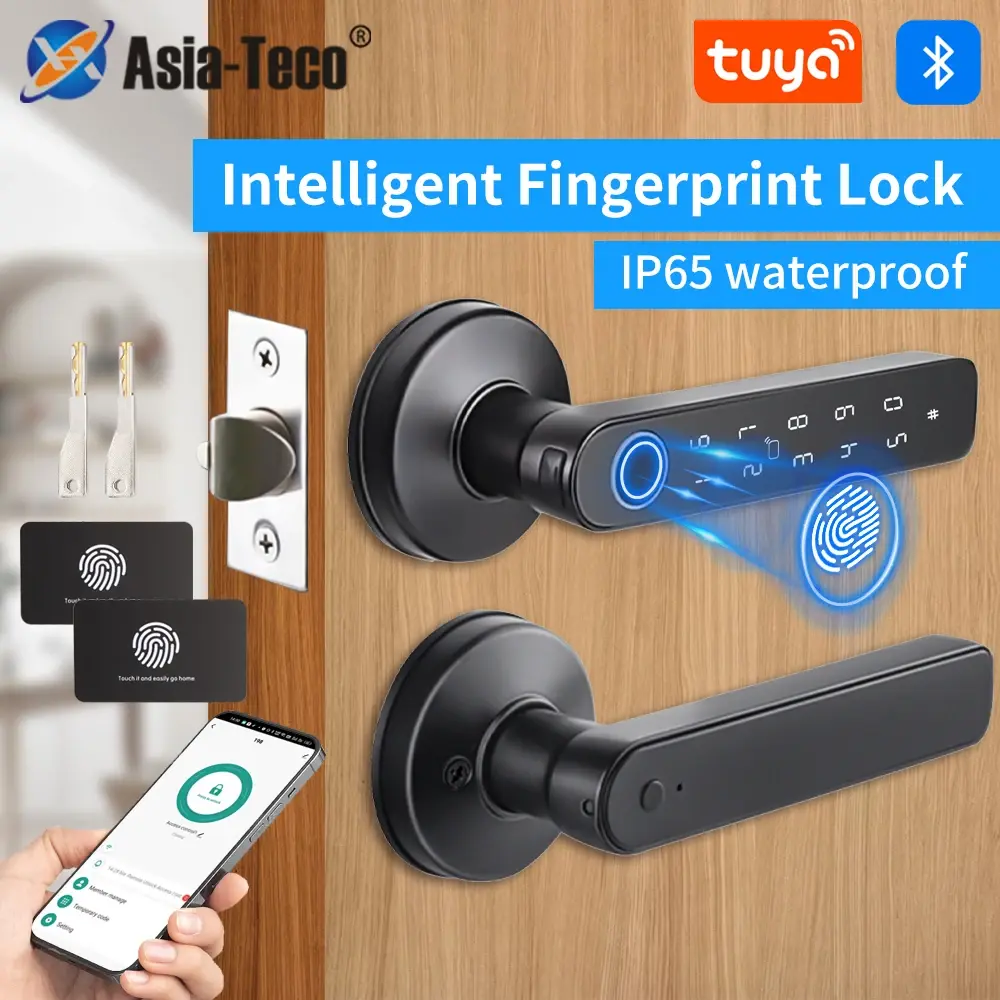 M5 tuya ble fechadura da porta de impressão digital inteligente fechadura eletrônica com senha/chave/cartão ic (opcional)/smartlife/tuya app desbloquear