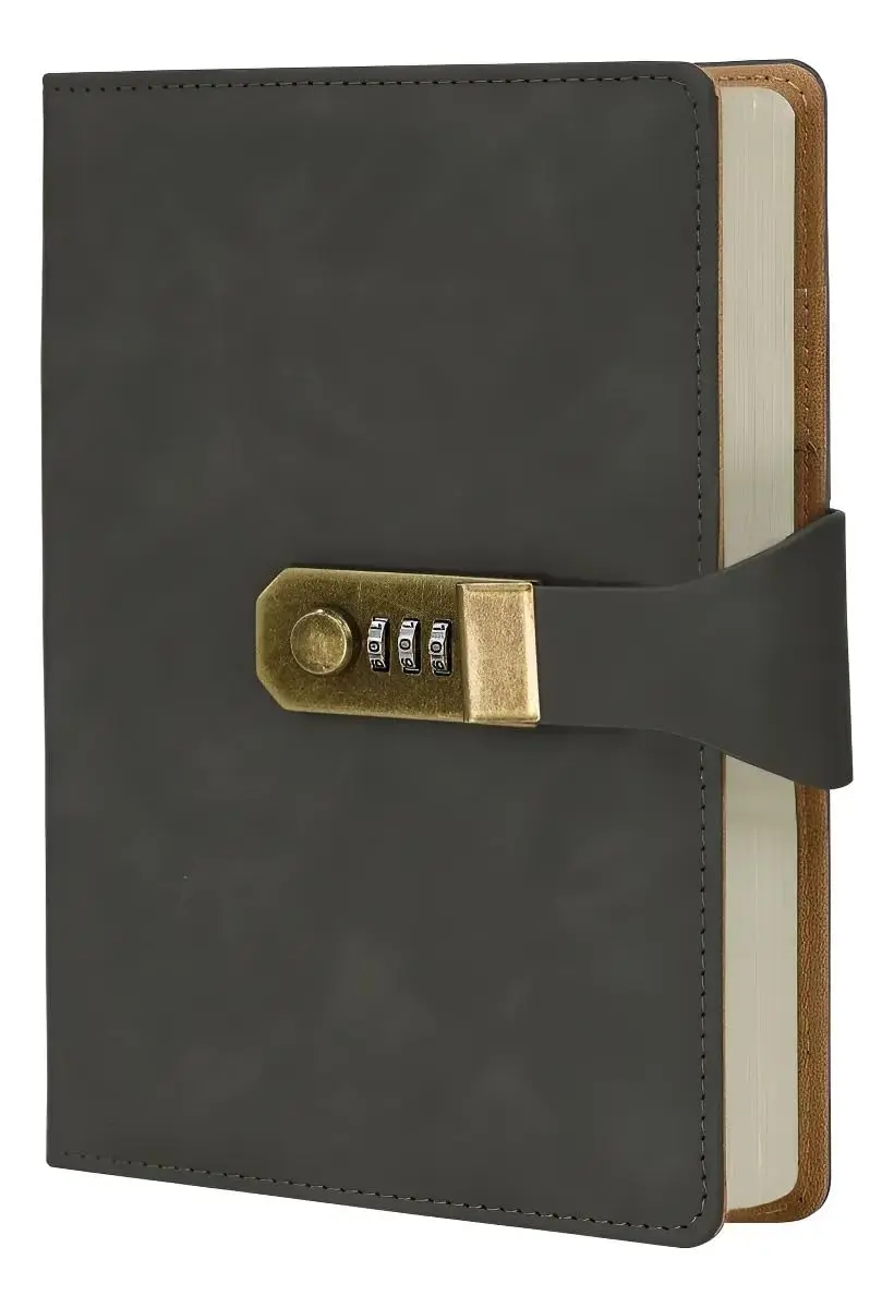 Caderno Agenda Diário Com Cadeado A5 288 Páginas Com Linhas E Fechadura E Marca-páginas Privacidade Para Escrita, Ideias, Estudo E Organização Escritorio Escola (Preto)