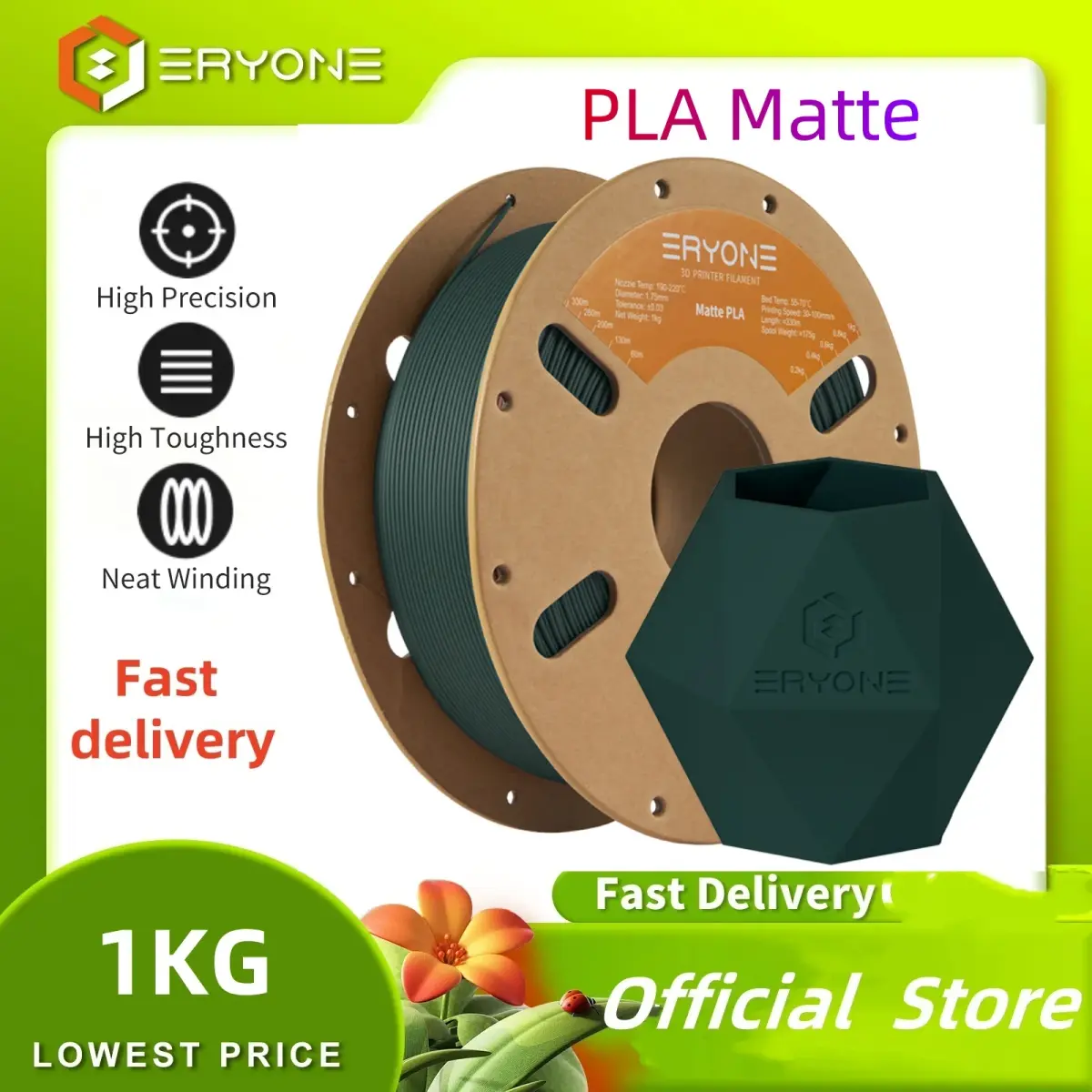 Eryone pla filamento premium fosco impressão 3d, multicolorido disponível, grande venda 1kg pla filamento fosco, novo estilo, 1kg/carretel - 1
