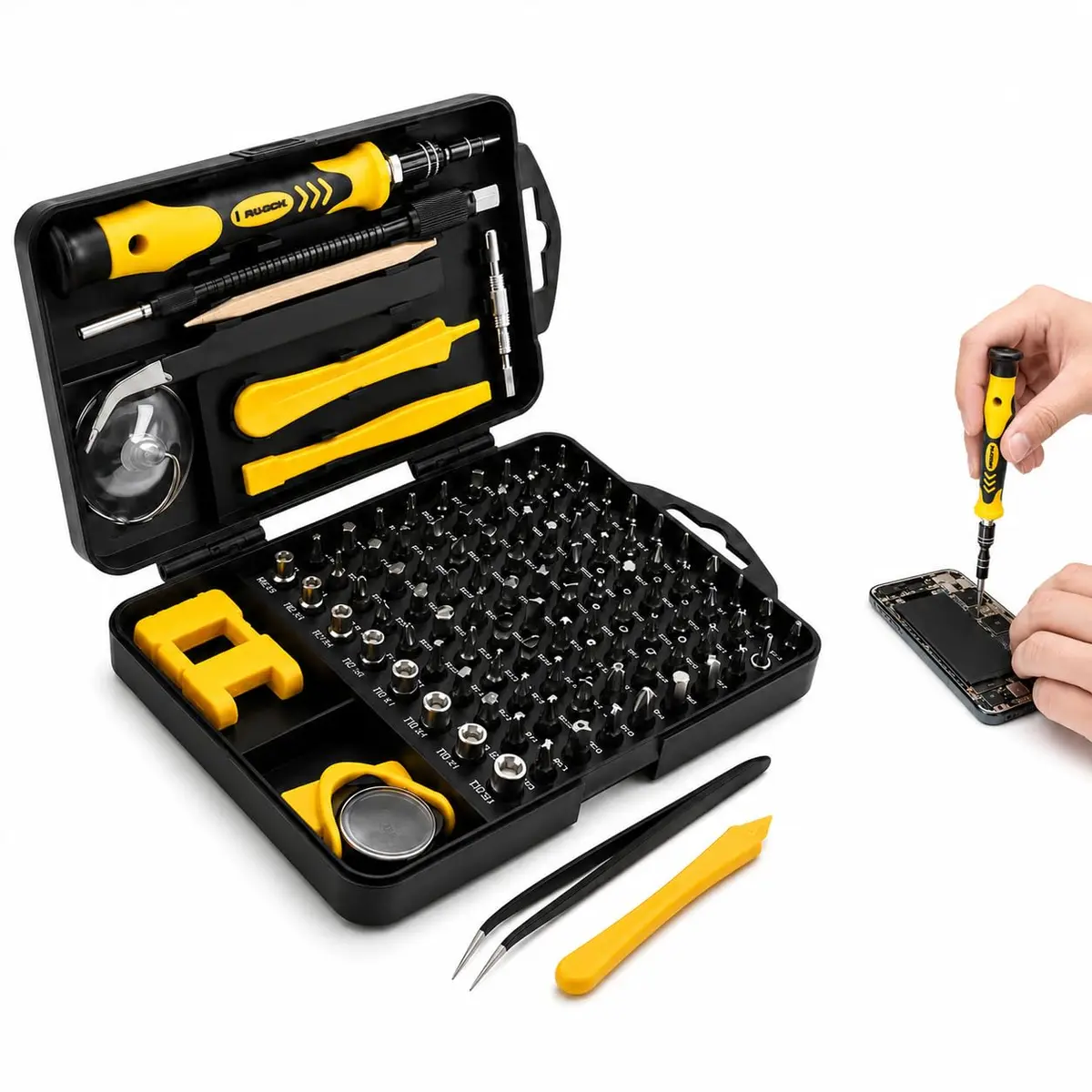 Kit de Ferramentas de Precisão 115 em 1 com Pontas Magnéticas | Chave de Fenda, Estojo Organizador, Para Reparo de Celular, iPhone, Tablet, Notebook e Computador