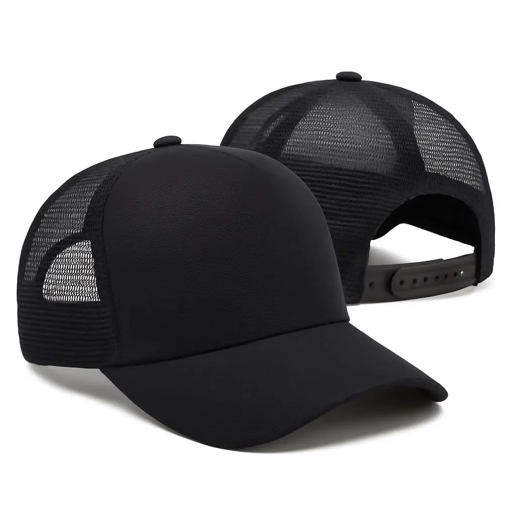 Boné de Telinha Trucker Unissex Aba Curva Liso Casual De Tela Preto
