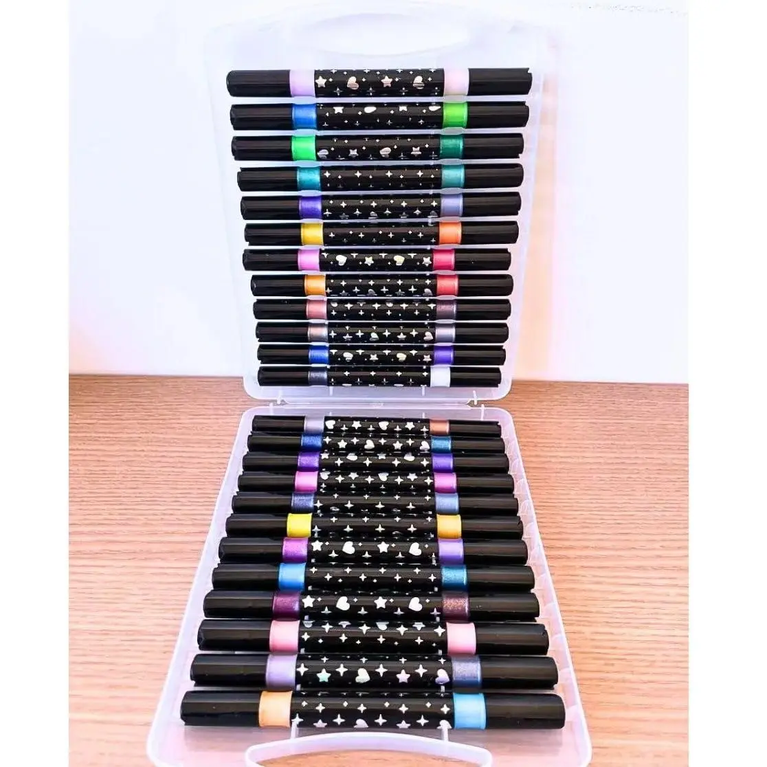 Kit de Canetas Marcadores Ponta Dupla Touch Love Glitter Metálica Com 24 Canetas – 48 Cores