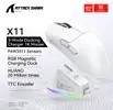 Mouse sem fio bluetooth attack shark x11, três modos 2.4g paw3311 rgb pc, doca de carregamento magnético, mouse para jogos e-sports