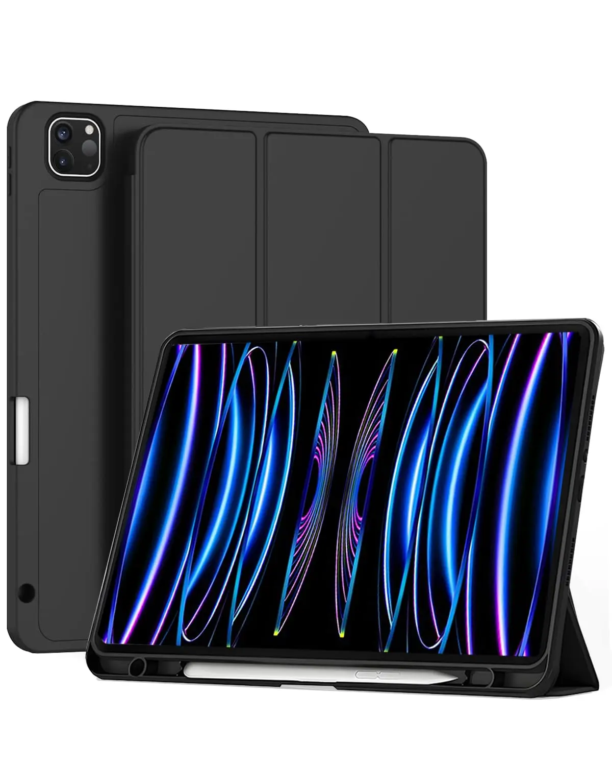 Capa para iPad Pro 11 4ª / 3ª / 2ª / 1ª geração 10.9-11 Polegadas com Compartimento para Caneta Stylus Três Dobras Capinha Traseira em TPU Macio Função de Ativação/Suspensão Automática - Preto - 1