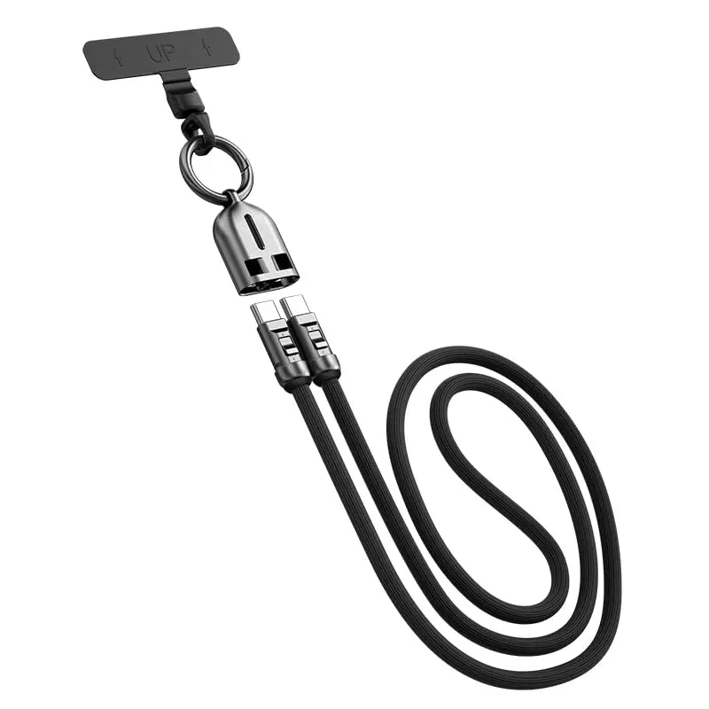 Cordão Alça de Pescoço para Celular 2 em 1,120 cm com USB-C 240W | Antirroubo, Antiperda e Mãos Livres, Carga Rápida, Transferência De Dados, Material Durável