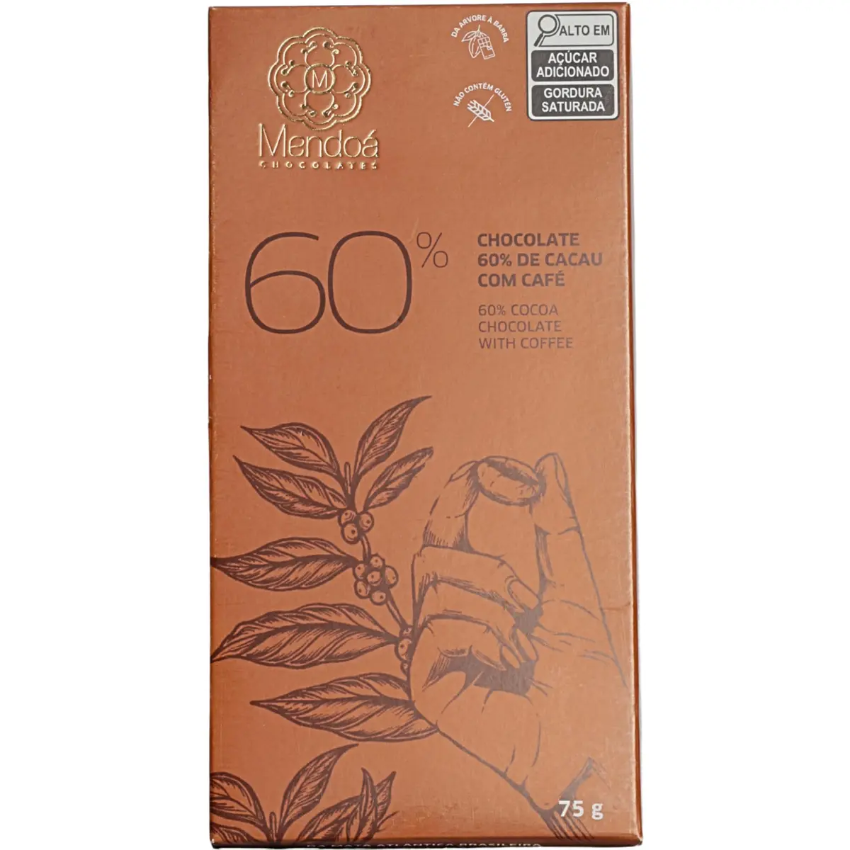 Barra de Chocolate com Café Mendoá, 60% de Cacau, 75g | Derretimento suave e aroma torrado, para apreciar sozinho ou harmonizar com bebidas