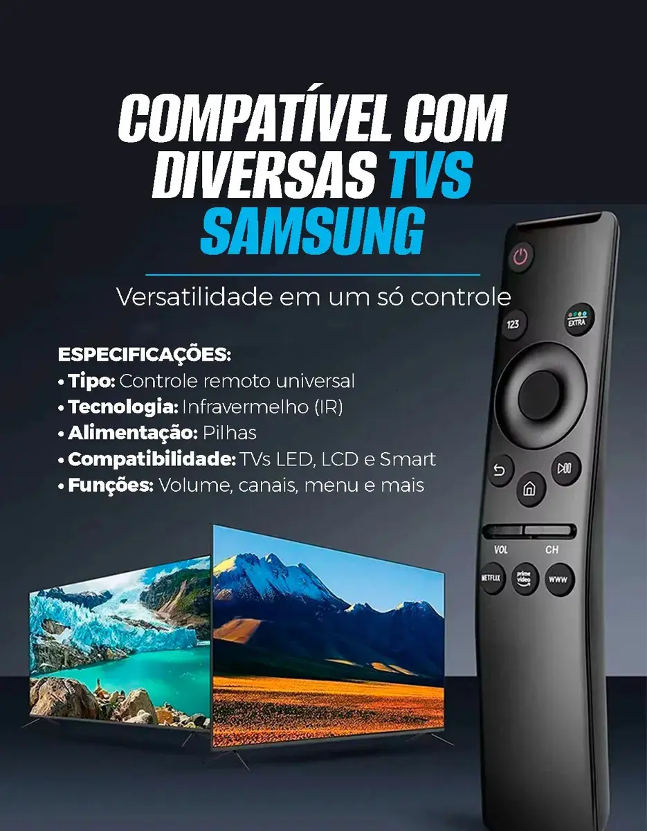 Controle Remoto Casenn para Smart TV Samsung 4K com Netflix, Prime Video e Google Play thumbnail 6
