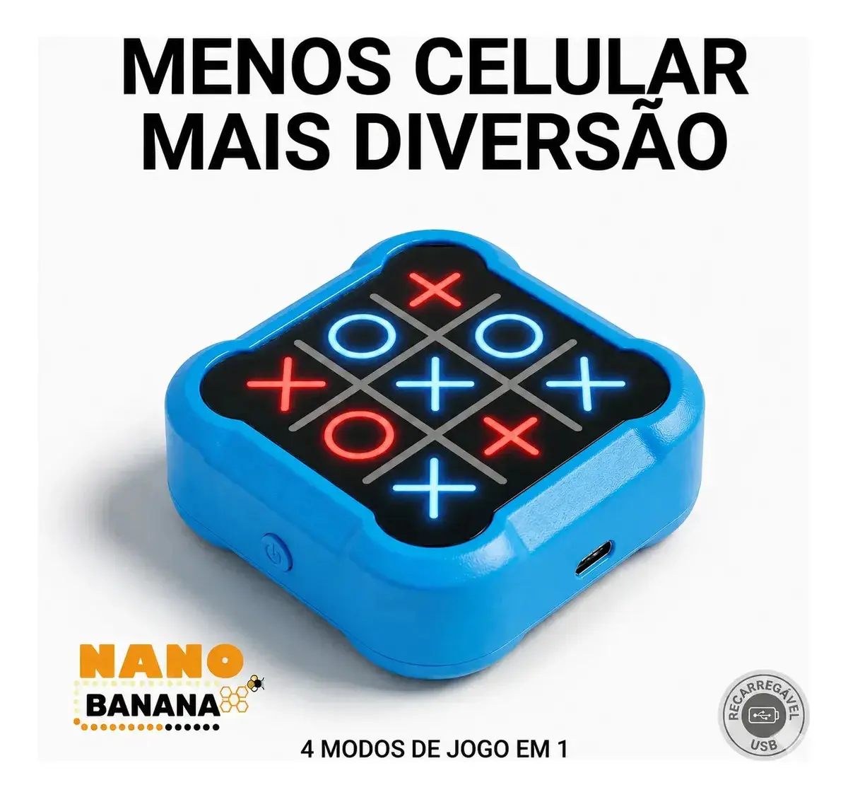 Jogo Da Velha Digital Eletrônico 4 Em 1 Infantil Recarregável Usb Brinquedo Educativo Memória Interativo Presente Criança Menino Menina Anti Telas Nanotoyzzz Azul - 1