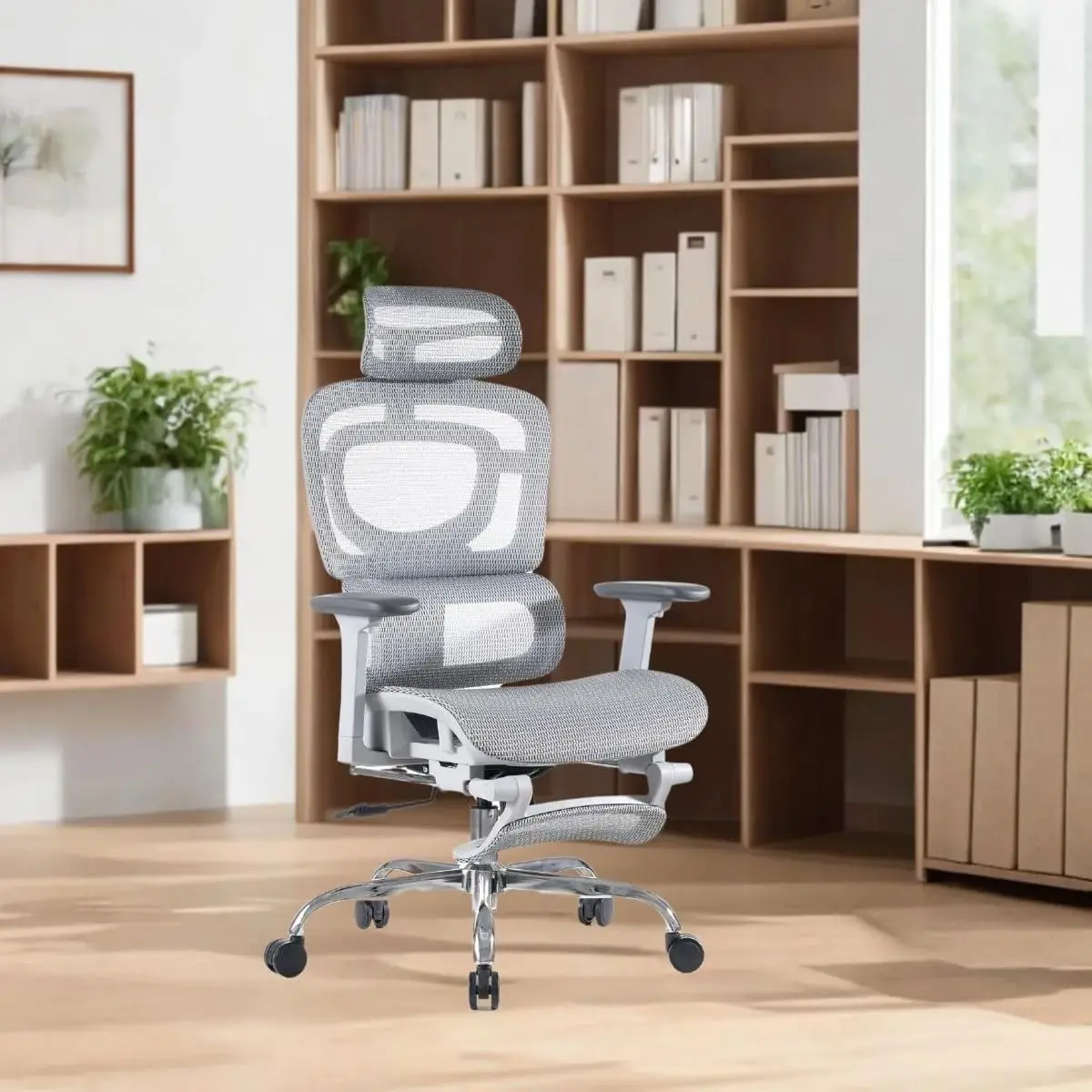 Cadeira De Escritório Ergonômica Mônaco Bt07 Luvinco Malha Respirável Com Suporte Lombar Adaptável Apoio Para Pés Retrátil Encosto Ajustável Seis Posições Cor Cinza Suporta 200kg