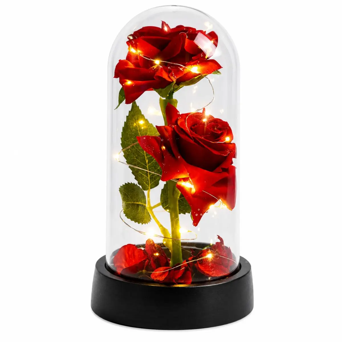 Luminária Rosa Encantada na Cúpula com LED Presente Romântico Decoração | Rosa vermelha na Capsula Presente Lembrancinha Aniversário Tipo A Bela e a Fera - 1