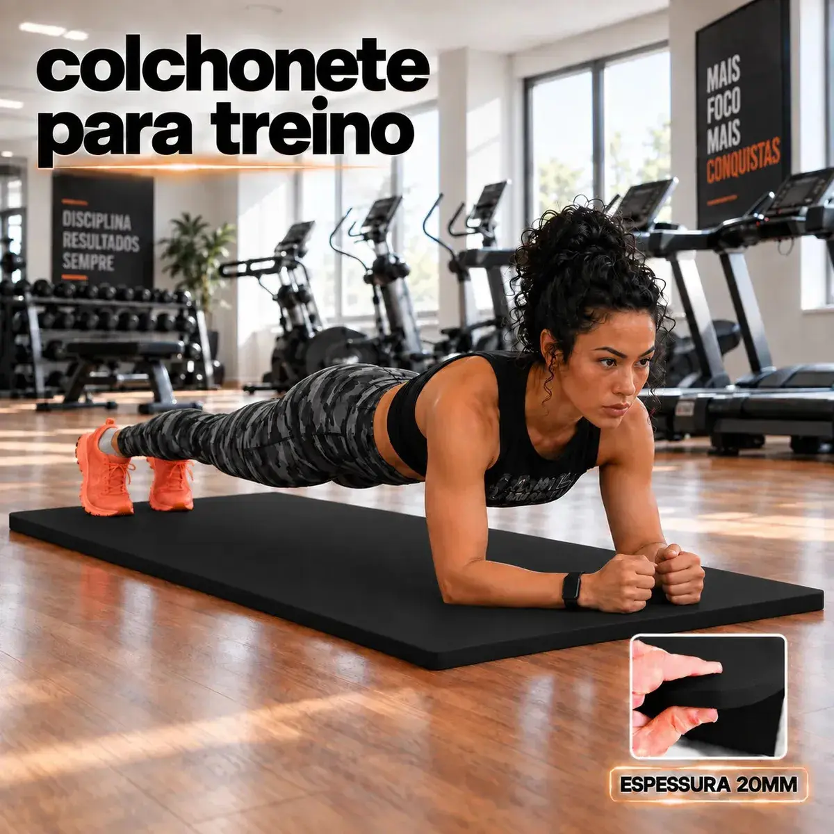 Colchonete de EVA Antiderrapante 20mm, Kozi, para Yoga e Pilates - Preto