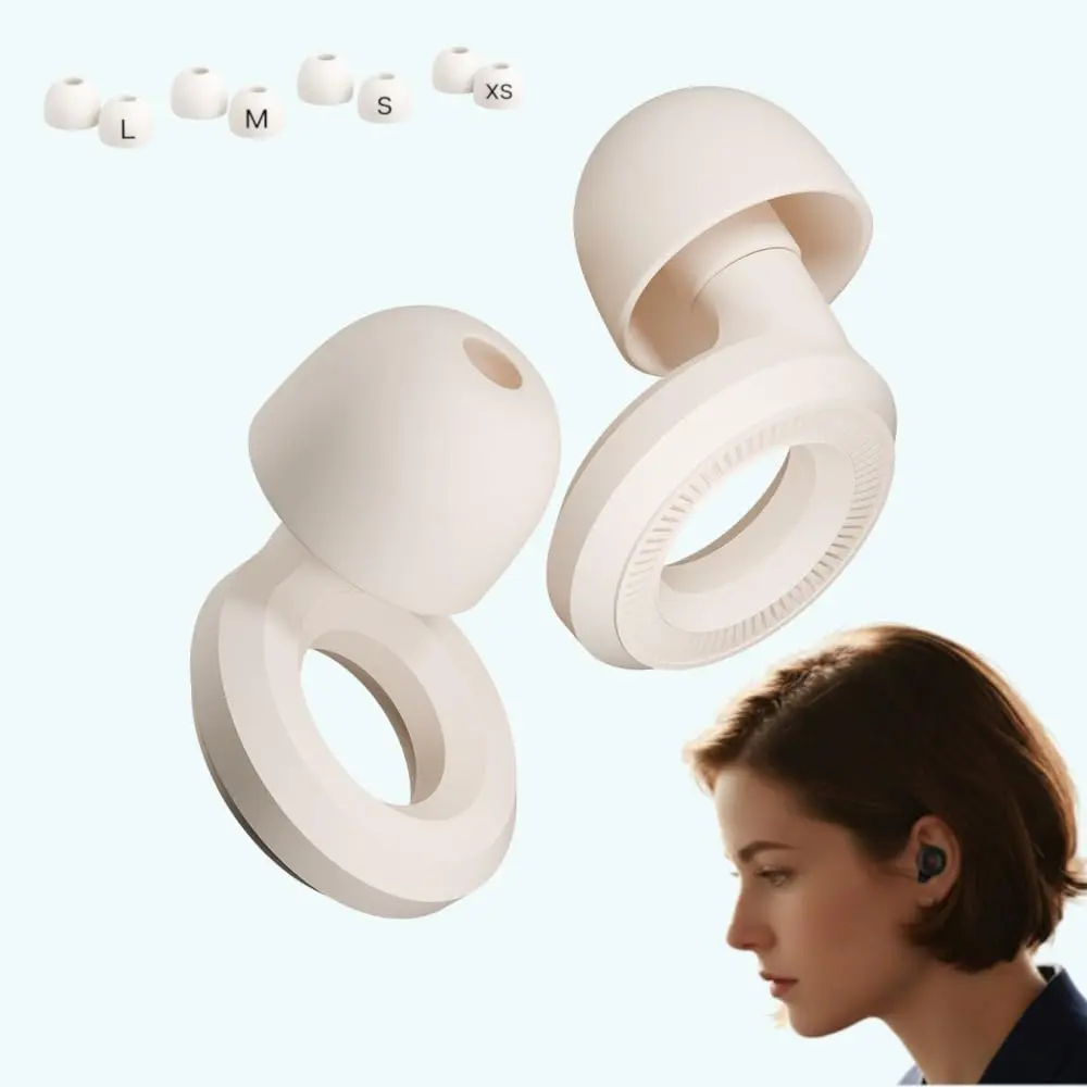 MUFLY - Protetor Auricular para Dormir | Abafador de Ruídos em Silicone Confortável | Tampão de Ouvido Reutilizável Anti Ronco | Plugues Auditivos para Sono Profundo | 4 Tamanhos de Ponteiras (Branco_ Rosa, Tamanho único)