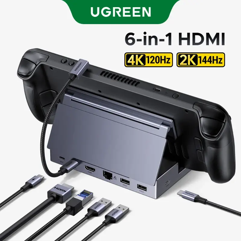UGREEN USB C HUB Steam Deck Docking Station 6 em 1 Tipo-C para 4K120Hz HDMI 5Gbps USB-A/C PD100W 1000Mbps RJ45 para ROG Ally Legion