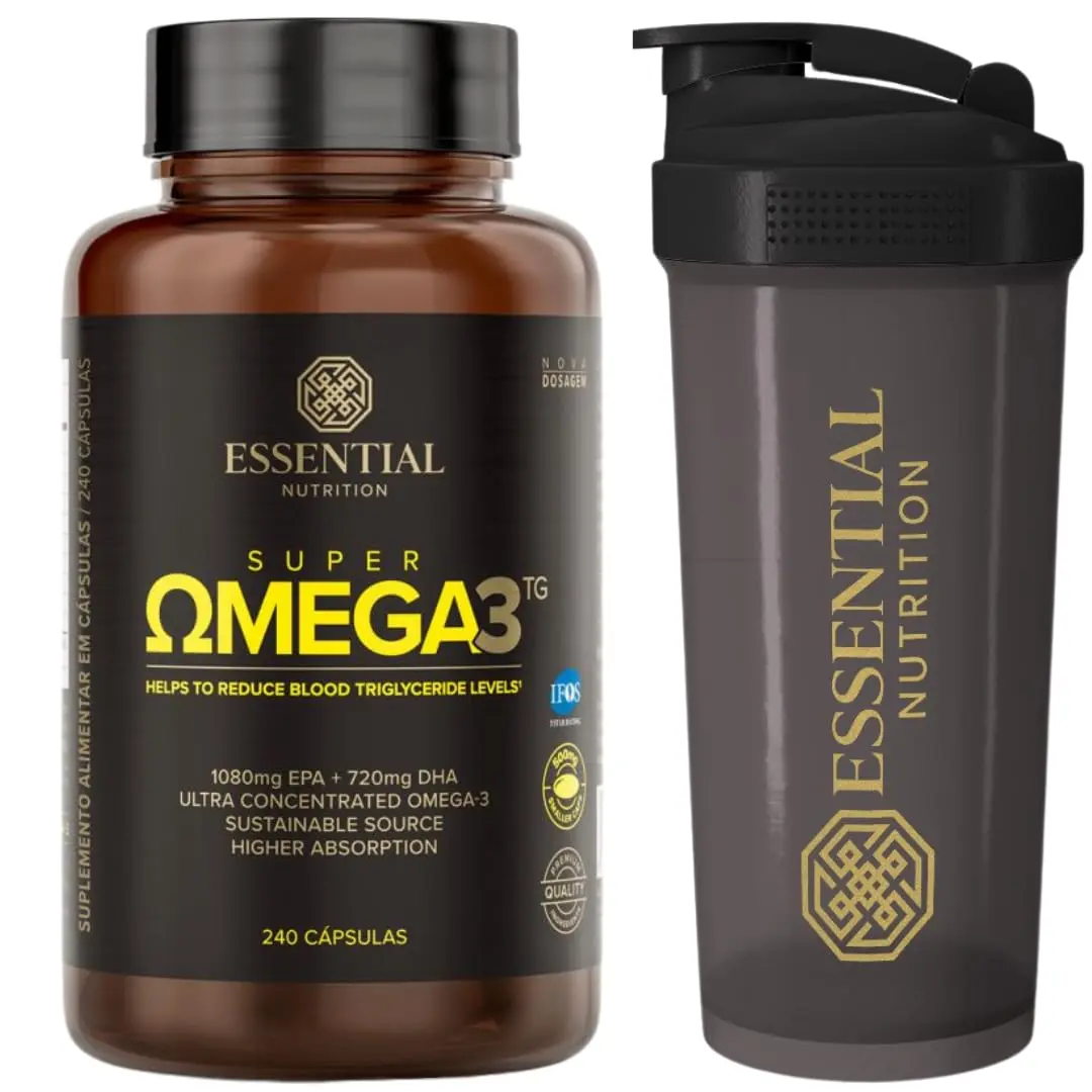 Essential Nutrition - Super Ômega 3 TG 500mg - 240 Cápsulas gel pequenas + Coqueteleira oficial
