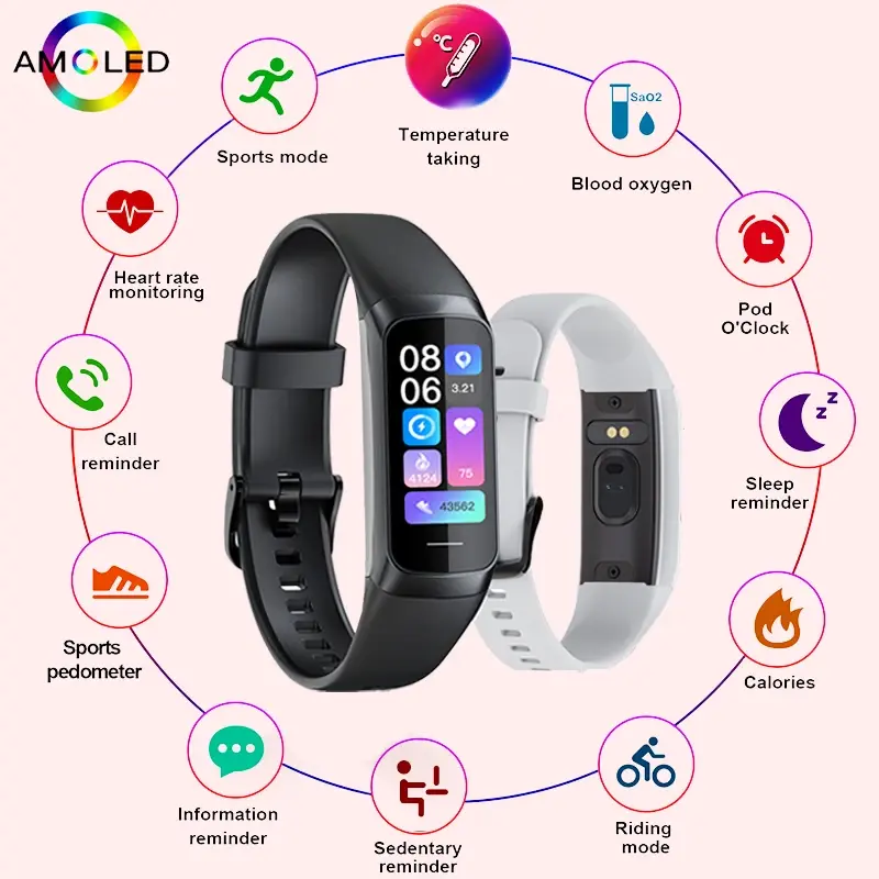 LIGE 1.1 Polegada Amoled Monitor de Freqüência Cardíaca Pulseira Inteligente Pulseira Slim Relógio Inteligente Homens Mulheres À Prova D 'Água Banda de Rastreador de Fitness - 1