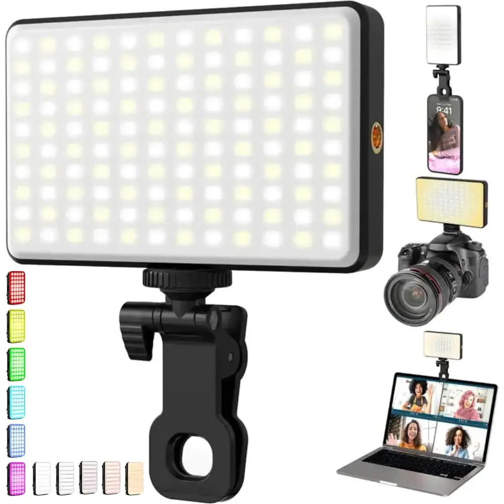 Iluminação Selfie com Clipe Ajustável para Vídeos e TikTok - Luz Auxiliar Led RGB Para Celular Notebook Selfie Led Ring Light Profissional Fotografia Flash Iluminação De Preenchimento De Vídeo E Foto - 1
