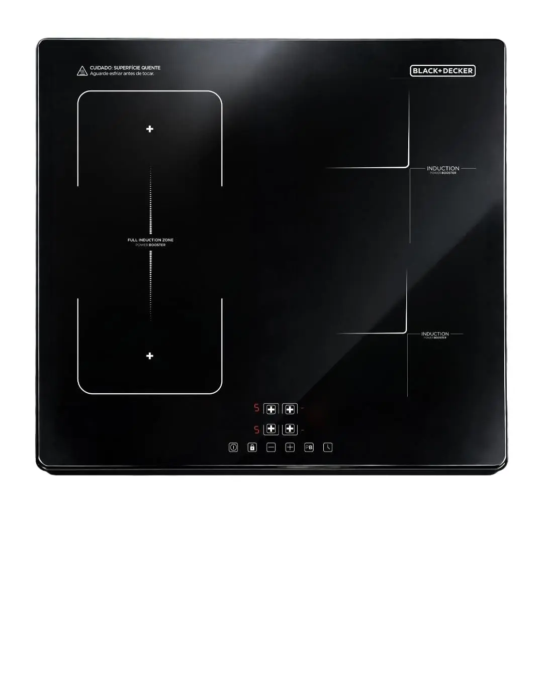 BLACK+DECKER Cooktop de Indução 4 Bocas e Função Power Booster - Zonas de Indução Expandida, Display Digital, Tampo em Vidro Cerâmico e Trava de Segurança 220V 7200W