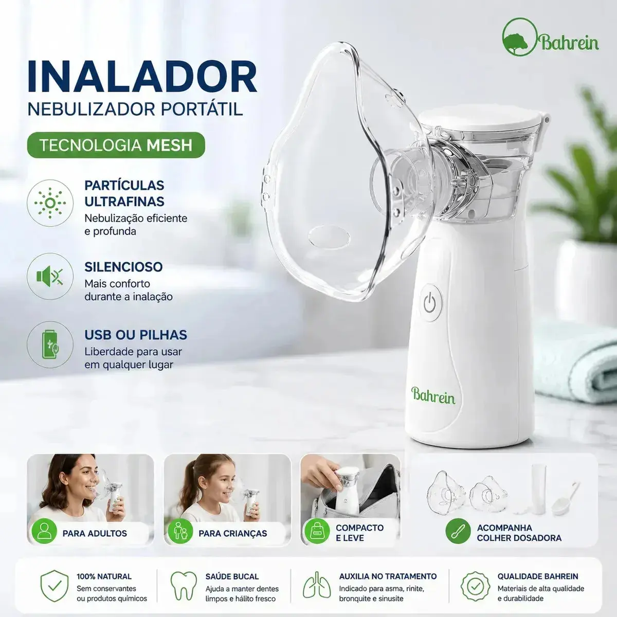 Inalador Nebulizador Portátil Bahrein Usb Pilha Silencioso Aparelho Inalação Compacto Mesh Bivolt Nebulizador Com Rede Vibratoria Aparelho Para Inalacao Inalador Silencioso Aparelho Inalador Branco - 1