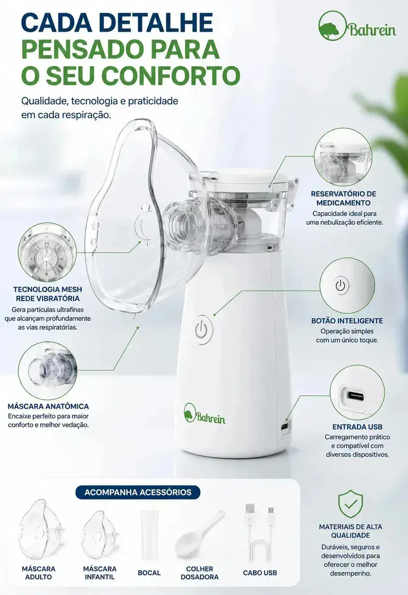 Inalador Nebulizador Portátil Bahrein Usb Pilha Silencioso Aparelho Inalação Compacto Mesh Bivolt Nebulizador Com Rede Vibratoria Aparelho Para Inalacao Inalador Silencioso Aparelho Inalador Branco thumbnail 2