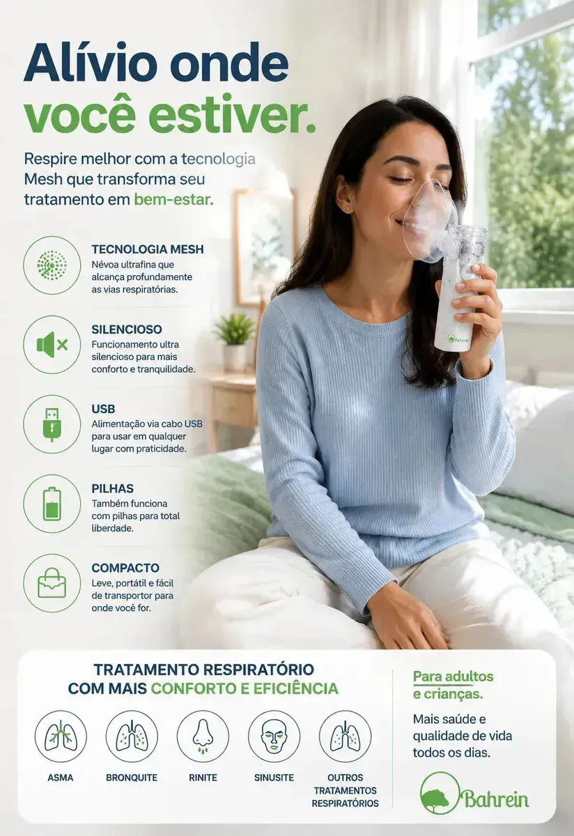 Inalador Nebulizador Portátil Bahrein Usb Pilha Silencioso Aparelho Inalação Compacto Mesh Bivolt Nebulizador Com Rede Vibratoria Aparelho Para Inalacao Inalador Silencioso Aparelho Inalador Branco thumbnail 5