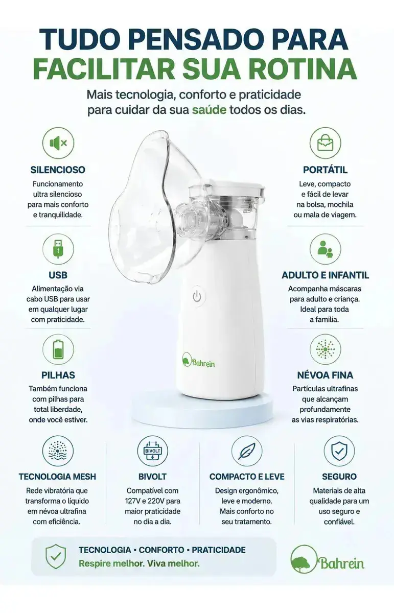 Inalador Nebulizador Portátil Bahrein Usb Pilha Silencioso Aparelho Inalação Compacto Mesh Bivolt Nebulizador Com Rede Vibratoria Aparelho Para Inalacao Inalador Silencioso Aparelho Inalador Branco thumbnail 6