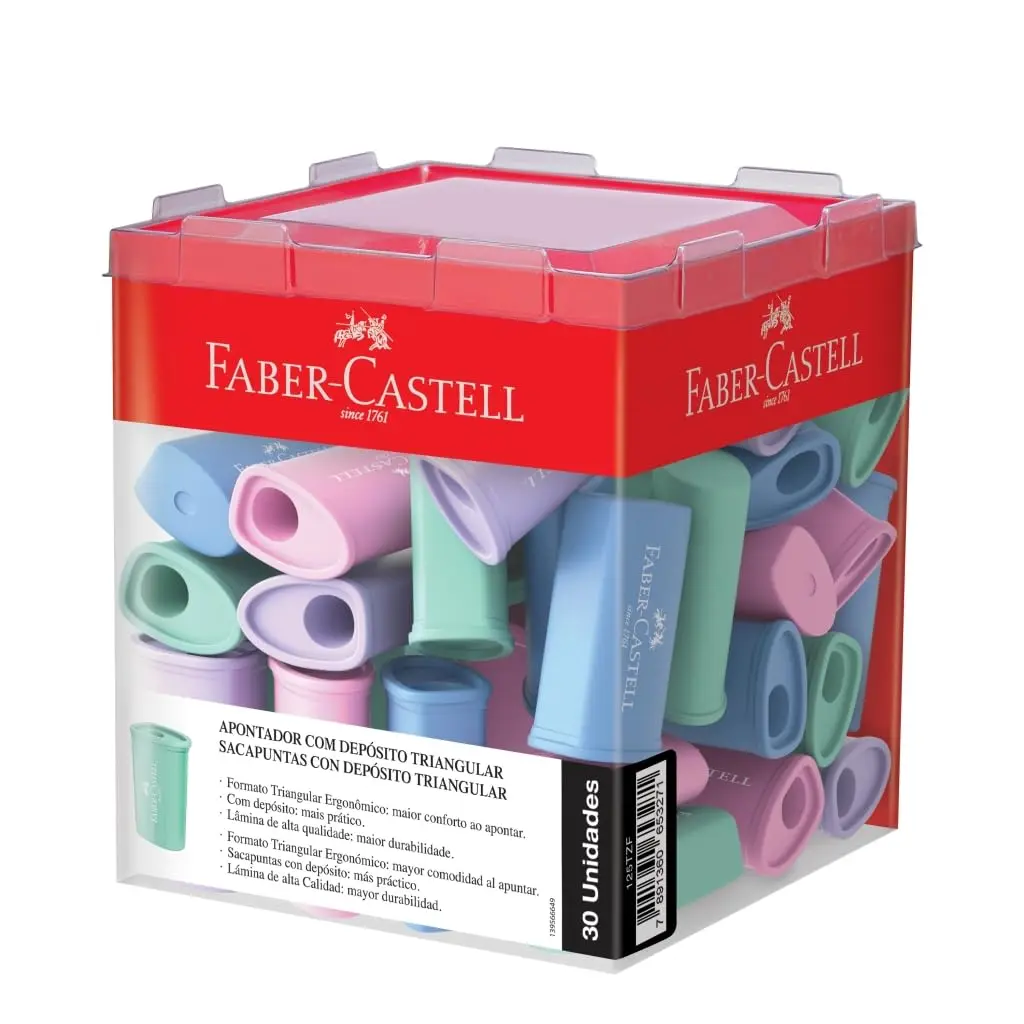 Faber-Castell Apontador com Deposito Triangular 4CORES Pastel, 125TZF