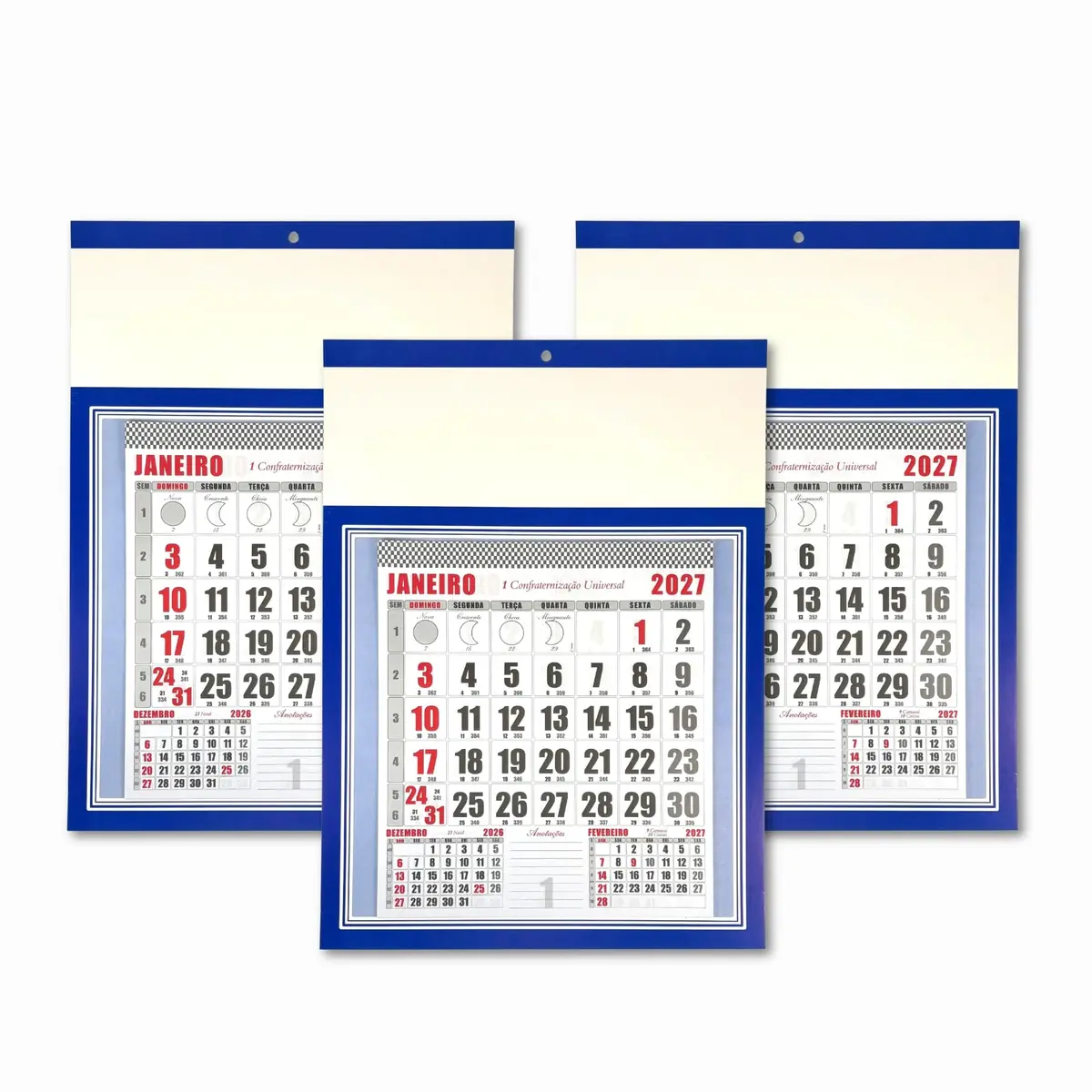 Calendário de Parede Grande 27X37CM Folhinha Comercial (3 Uni - Azul)