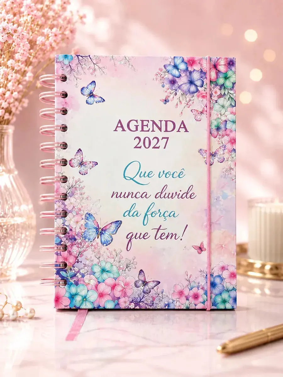 Agenda 2027 Sanxia Borboleta Rosa Diária com Espiral - 1