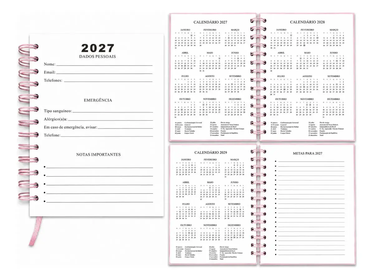 Agenda 2027 Sanxia Borboleta Rosa Diária com Espiral thumbnail 4