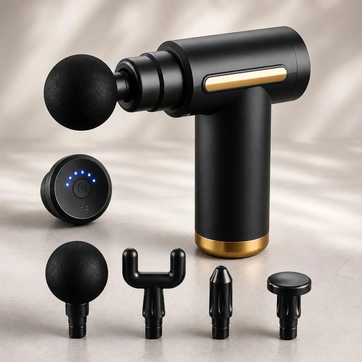 Massageador Elétrico Pistola de Massagem Muscular Profissional Recarregável com 4 Ponteiras | Alívio de Dores Musculares, Relaxamento Miofascial, Recuperação Pós-Treino, Portátil, Silencioso e Potente para Corpo Inteiro - 1