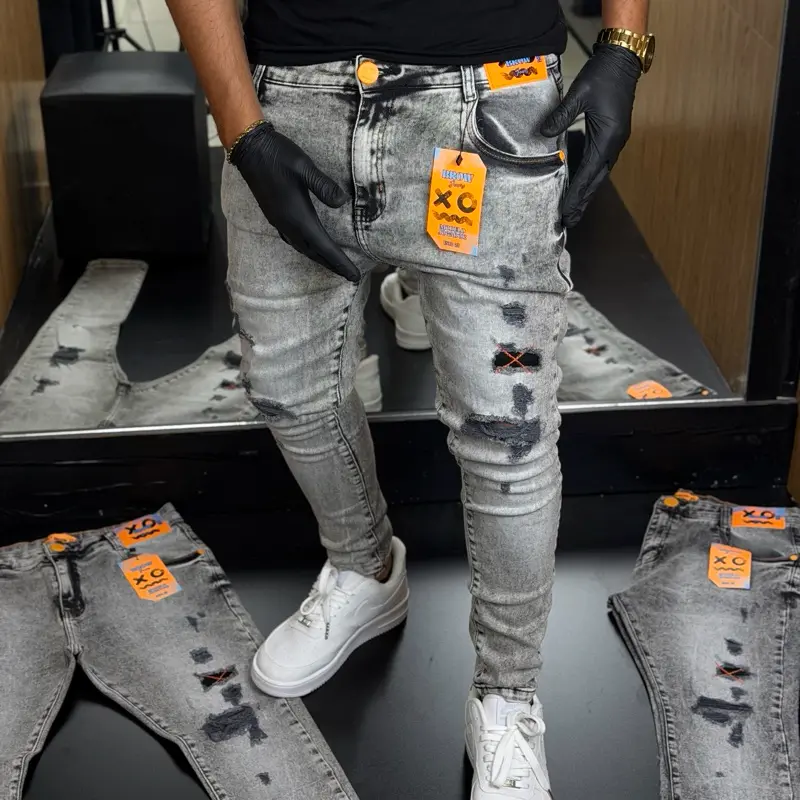 CALÇA JOGADOR MASCULINA JEANS CLARA BROW LIMINAR (RASGADINHA)