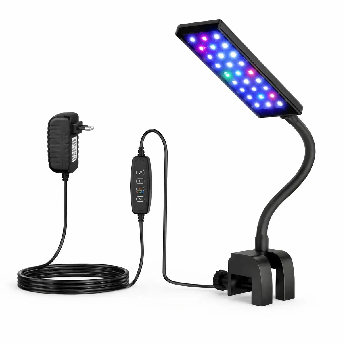 VDRGB 7W Luminaria Aquario com Clip para 15–78L Haste Flexível tipo Pescoço de Ganso,Espectro Completo,Timer e Brilho Ajustável,LEDs Brancos,Azuis,Vermelhos e Verdes Luminária LED para Aquário