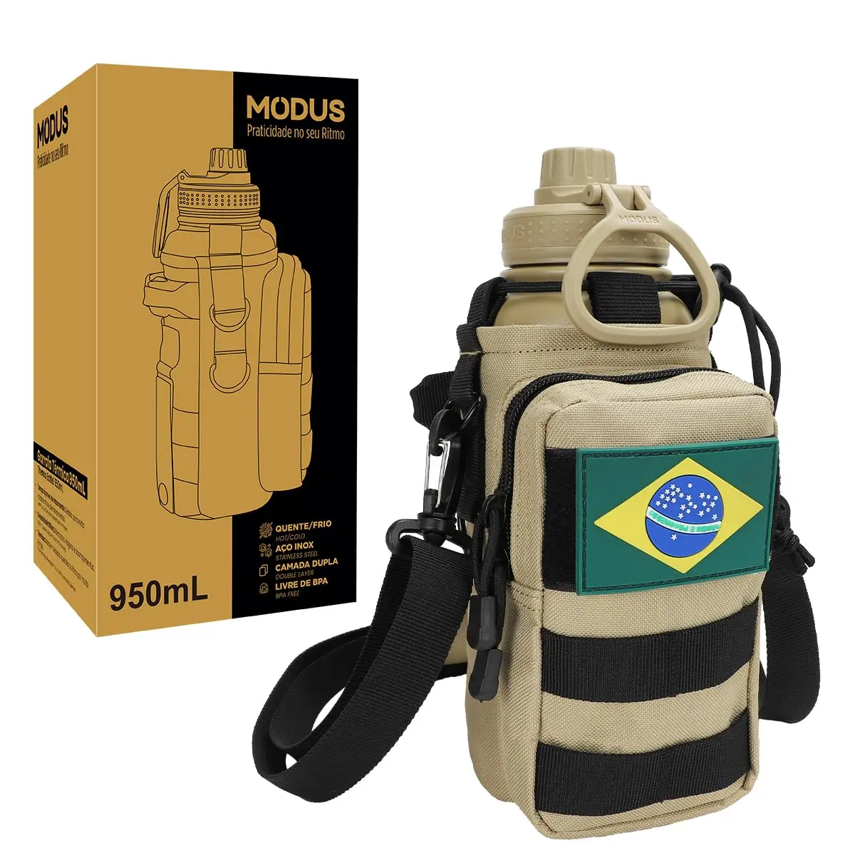 Garrafa Térmica de Aço Inoxidável 950ml Isolamento a Vácuo com Bolsa | Caqui