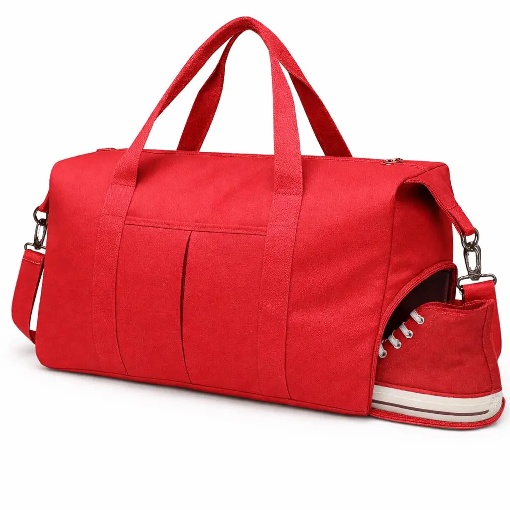 Bolsa Mala de Viagem Super Grande 40L – Poliéster Resistente, Compartimentos com Zíper, Bolso Impermeável, Alças Removíveis, Transversal Unissex (Vermelho)