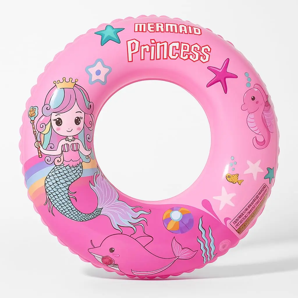 Boia Inflável Infantil Princesa Sereia Rosa 60/70/80/90cm | Disponível em 60, 70, 80 e 90cm, ideal para piscina e praia, diversão garantida
