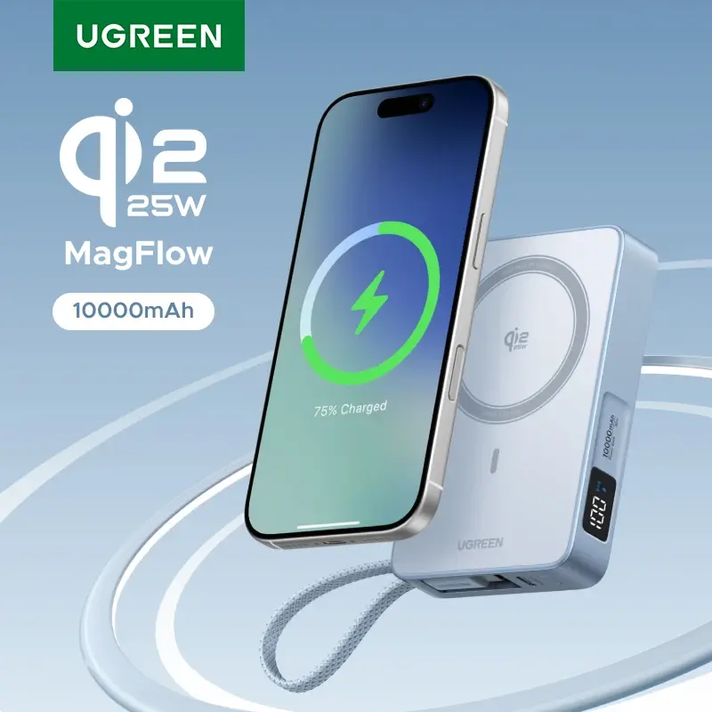 UGREEN Qi2.2 25W Power Bank Carregamento Rápido 10000mAh Magflow PowerBank Bateria Externa para iPhone 17 Pro Max para MagSafe 30W