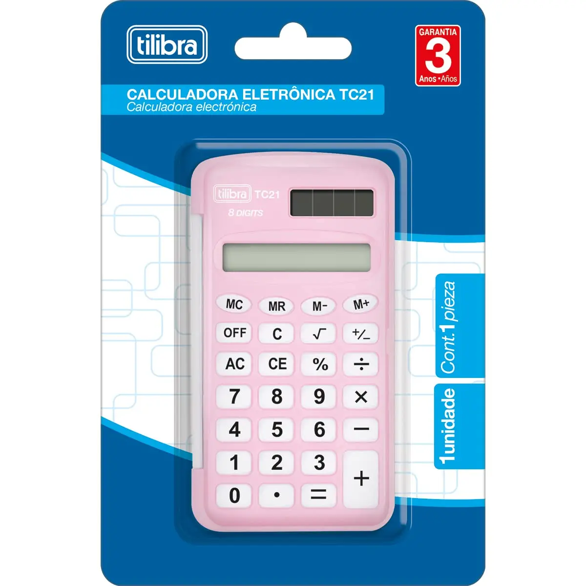 Tilibra - Calculadora de Bolso 8 Dígitos, TC21, Rosa - 1