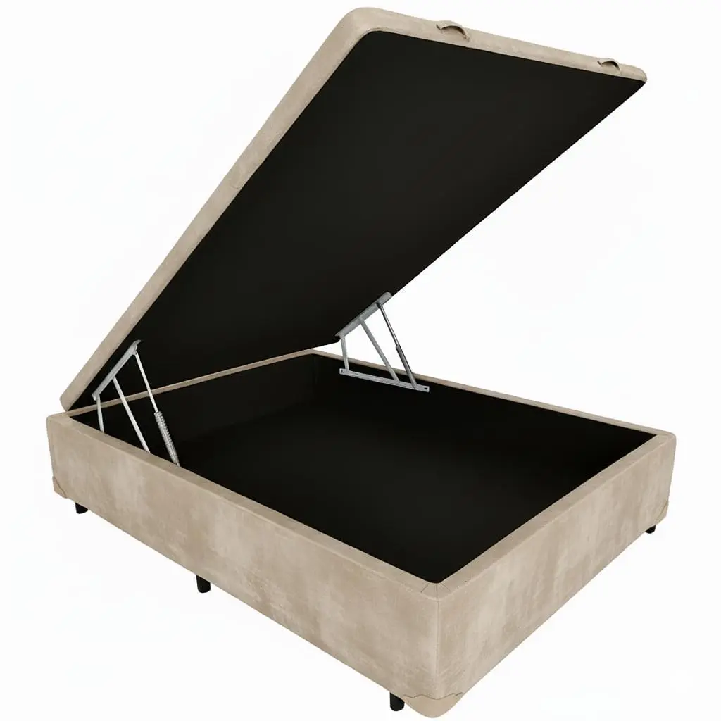Cama Box Baú Casal Blindado Diversas Cores - (138x188x42) (Suede Bege)