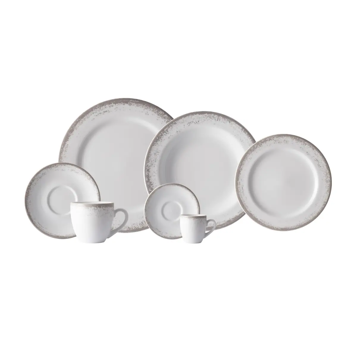 Serviço de Jantar, Chá e Café 42 Peças em Porcelana, Decoração Névoa Cinza, Porcelana Schmidt