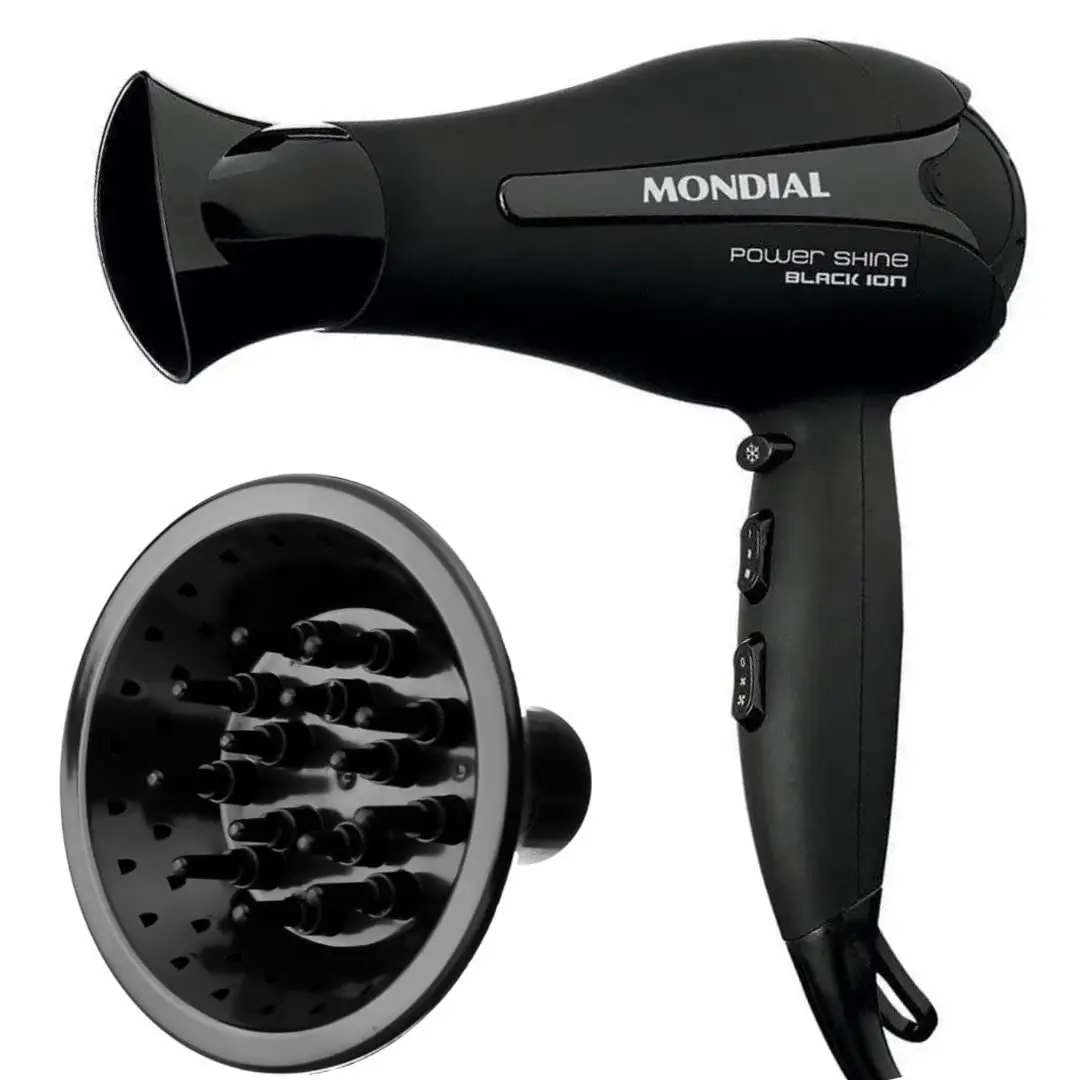 Secador Mondial Com Difusor De Cachos 2000w SC-13 Power Shine Black Íon - 220V