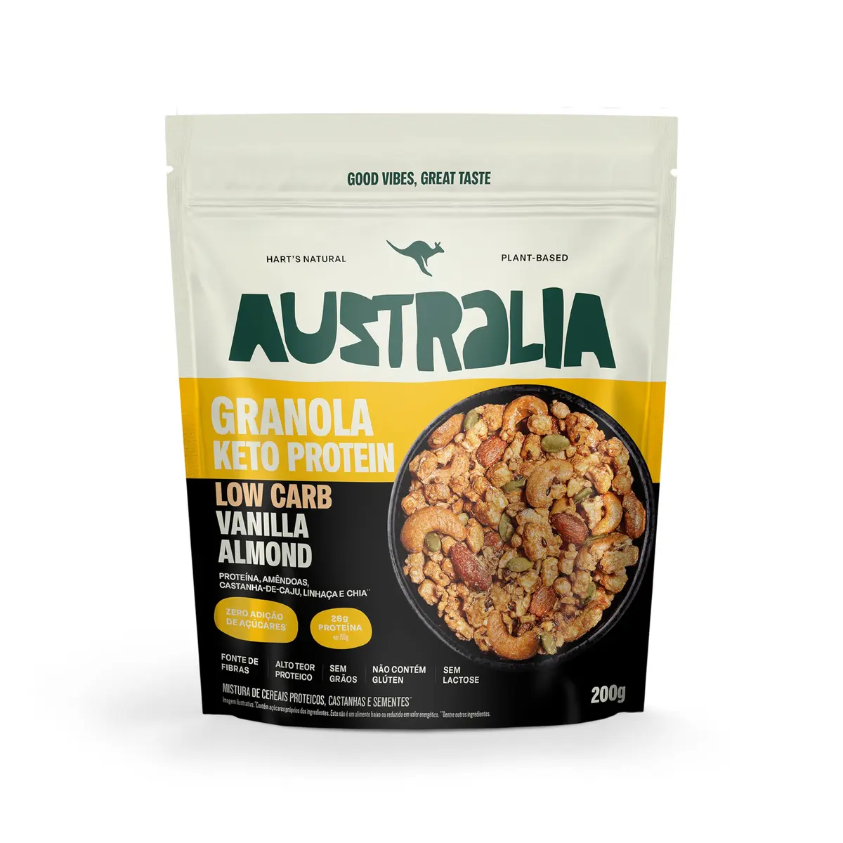 Granola Australia Keto Protein Vanilla Almond Crunch, 26g Proteína, 200g | Opção low carb, sem lactose e vegana, com amêndoas crocantes. Perfeita como pré-treino ou snack rico em proteína. - 1