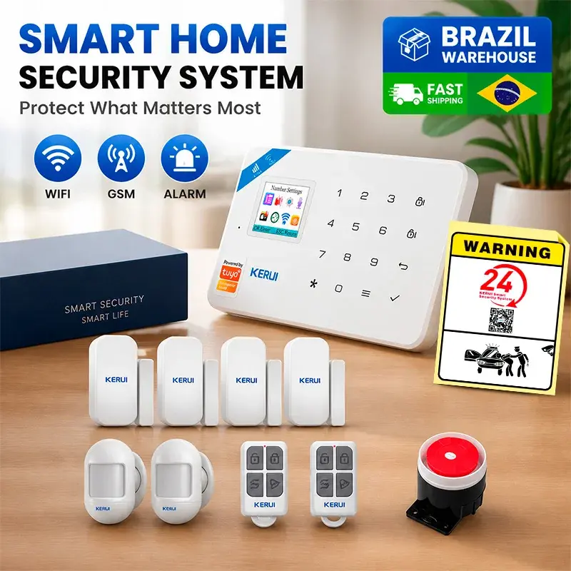 Kit de Alarme Residencial KERUI WIFI+GSM com Sensor de Movimento Inteligente Tuya, Alarme de Segurança Sem Fio 433MHZ - 1