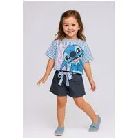 Infantil - Conjunto Disney Menina Blusa Box Stitch e Shorts Azul