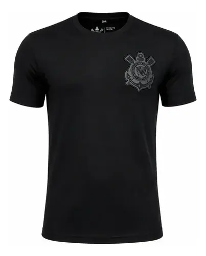 Camisa Casual Corinthians Algodão Preta Licenciada - 1